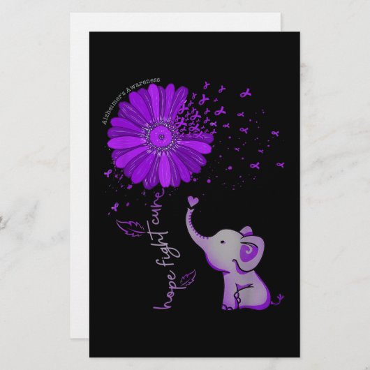 ホープが可愛い象のアルツハイマー紫色のリボンと戦う 便箋 (正面/裏面)