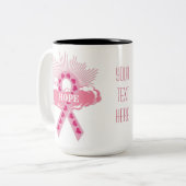 ホープのピンクリボン白いマグカップ ツートーンマグカップ (正面左)