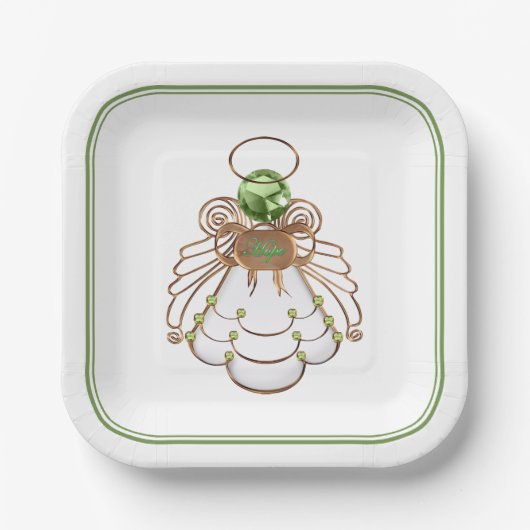 ホープのブロンズ&グリーンクリスマスエンジェルフィリーグリー ペーパープレート (正面)
