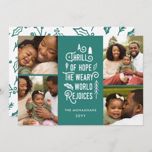 ホープの写真コラージスリルフォトクリスマスティール（緑がかった色） シーズンカード (正面/裏面)