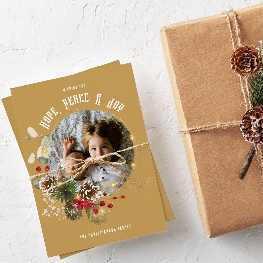 ホープエレガントピースジョイ金ゴールド1フォトホリデー シーズンカード