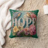 ホープフローラタイポグラフィと鳥植物学 クッション (ブランケット)