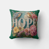 ホープフローラタイポグラフィと鳥植物学 クッション (正面)