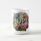 ホープフローラタイポグラフィと鳥植物学 コーヒーマグカップ (中央)