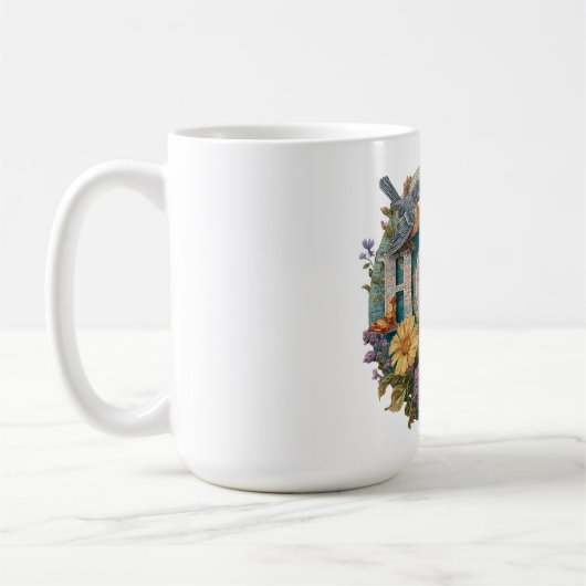 ホープフローラタイポグラフィと鳥植物学 コーヒーマグカップ (左)