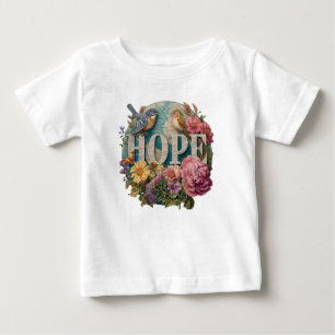 ホープフローラタイポグラフィと鳥植物学 ベビーTシャツ
