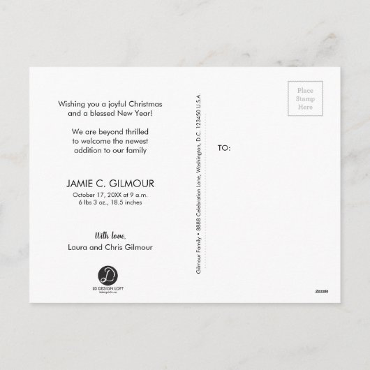 ホープベビー誕生休日のお知らせ シーズンポストカード (裏面)