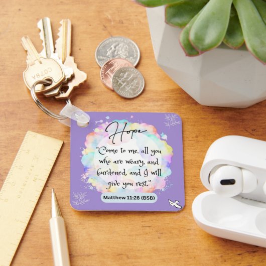 ホープメッセージマシュー11-28 – スクエアメタルキーチェーン キーホルダー (デスク)