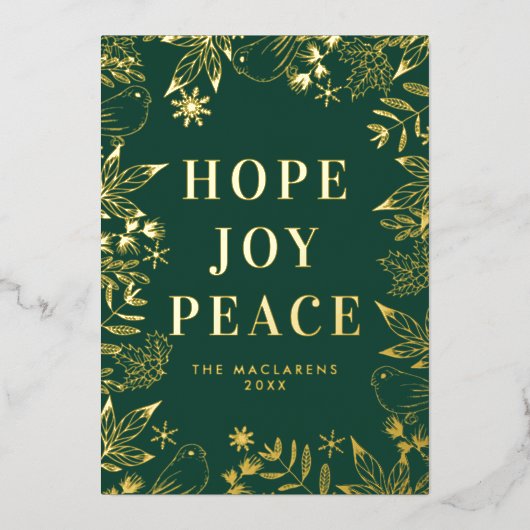 ホープ図解入りの、写真付きのス・ジョイ・ピースグリーンと金ゴールド写真なし 箔シーズンカード (正面)