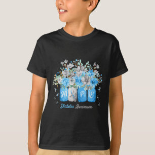 ホープ糖尿病認識度ブルーフラワータイプ1ディアブレ Tシャツ