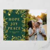 ホープ・ジョイ平和グリーンと金ゴールド宗教写真 箔シーズンカード (正面)