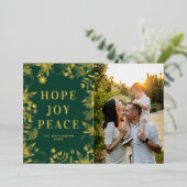 ホープ・ジョイ平和グリーンと金ゴールド宗教写真 箔シーズンカード (立ち正面)