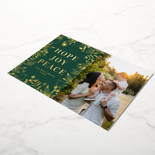 ホープ・ジョイ平和グリーンと金ゴールド宗教写真 箔シーズンカード (回転した状態)