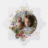 ホープ，平和，喜び金ゴールド赤ホリー写真記念 オーナメントカード (正面)