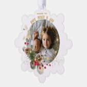 ホープ，平和，喜び金ゴールド赤ホリー写真記念 オーナメントカード (左)