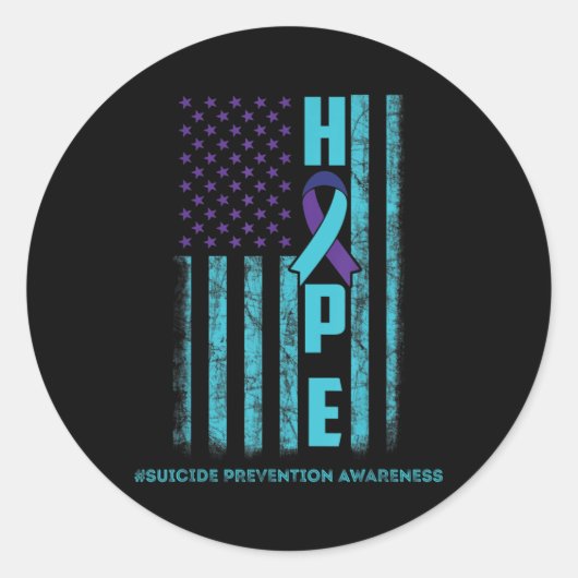 ホープUSA国旗の自殺認識度シャツリボンメンタ ラウンドシール (正面)