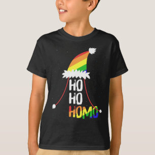 ホーホモガールズサンタハットクリスマスLGBTプライドFl Tシャツ