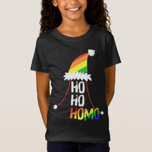 ホーホモガールズサンタハットクリスマスLGBTプライドFl Tシャツ