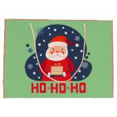 ホーホーかわいい色レトロモダンクリスマスグリーン ラージペーパーバッグ (裏面)