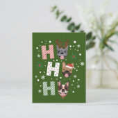 ホーホーフランスのブルドッグメリークリスマス シーズンポストカード (スタンド正面)