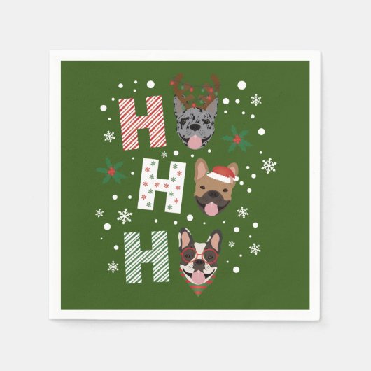 ホーホーフランスのブルドッグメリークリスマス スタンダードカクテルナプキン (正面)