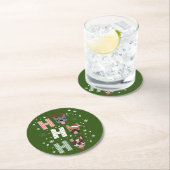 ホーホーフランスのブルドッグメリークリスマス ラウンドペーパーコースター (インサイチュ)