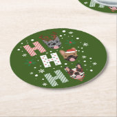 ホーホーフランスのブルドッグメリークリスマス ラウンドペーパーコースター (アングル)