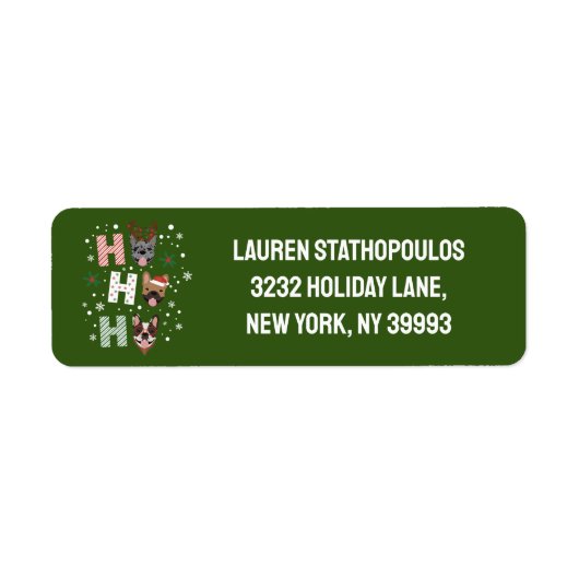 ホーホーフランスのブルドッグメリークリスマス ラベル (正面)