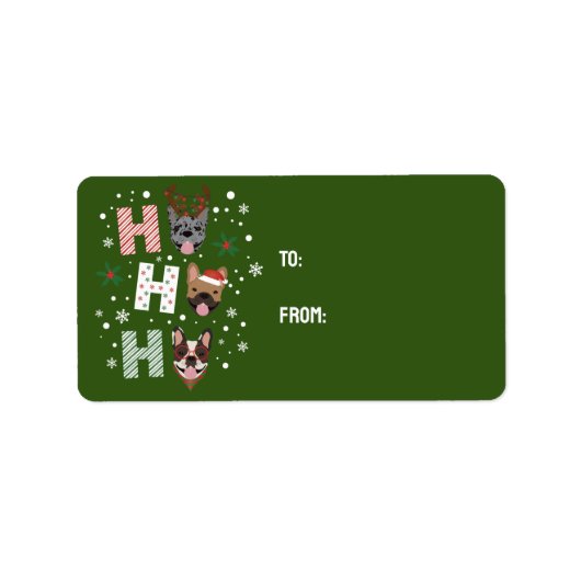 ホーホーフランスのブルドッグメリークリスマス ラベル (正面)