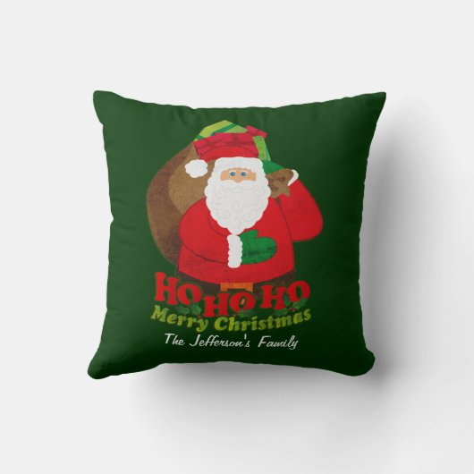 ホーホーホーサンタクリスマスグリーン装飾用クッション クッション (裏面)