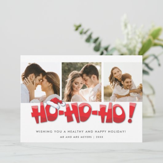 ホーホーホーホーサンタたった今結婚しましたカップルのクリスマス シーズンカード (スタンド正面)