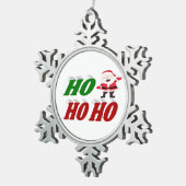 ホーホーホーホーサンタクロース赤い緑のタイポグラフィ スノーフレークピューターオーナメント (右)