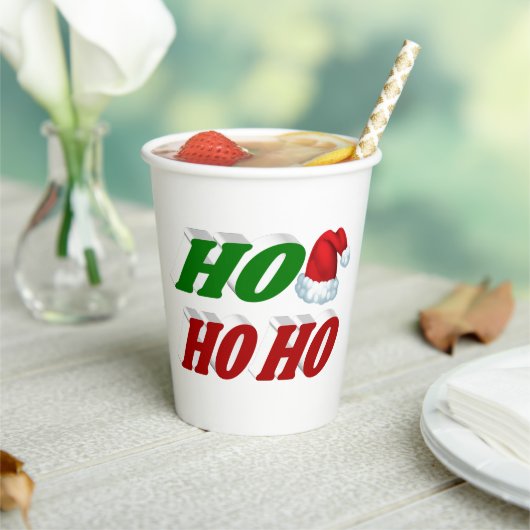 ホーホーホーホーサンタハットクリスマスタイポグラフィ 紙コップ (インサイチュ)