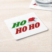 ホーホーホーホーサンタハットクリスマスレッドグリーンタイポグラフィ スクエアペーパーコースター (アングル)