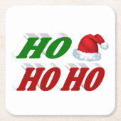 ホーホーホーホーサンタハットクリスマスレッドグリーンタイポグラフィ スクエアペーパーコースター (正面)