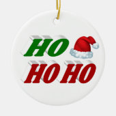 ホーホーホーホーサンタハットクリスマスレッドグリーンタイポグラフィ セラミックオーナメント (正面)
