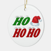 ホーホーホーホーサンタハットクリスマスレッドグリーンタイポグラフィ セラミックオーナメント (左)
