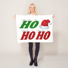 ホーホーホーホーサンタハットクリスマスレッドグリーンタイポグラフィ フリースブランケット