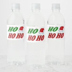 ホーホーホーホーサンタハットクリスマスレッドグリーンタイポグラフィ ペットボトルラベル