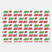 ホーホーホーホーサンタハットクリスマスレッドグリーンタイポグラフィ ラッピングペーパーシート (正面2)