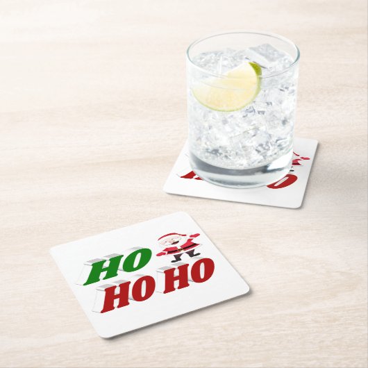 ホーホーホーホーホーサンタクロースクリスマスタイポグラフィ スクエアペーパーコースター (インサイチュ)