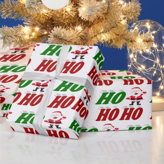 ホーホーホーホーホーサンタクロースクリスマスタイポグラフィ ラッピングペーパー (クリスマス)