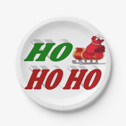 ホーホーホーホーホーサンタスリータイポグラフィクリスマス ペーパープレート (正面)