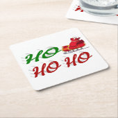 ホーホーホーホーホーサンタレー赤い緑のスクリプト スクエアペーパーコースター (アングル)