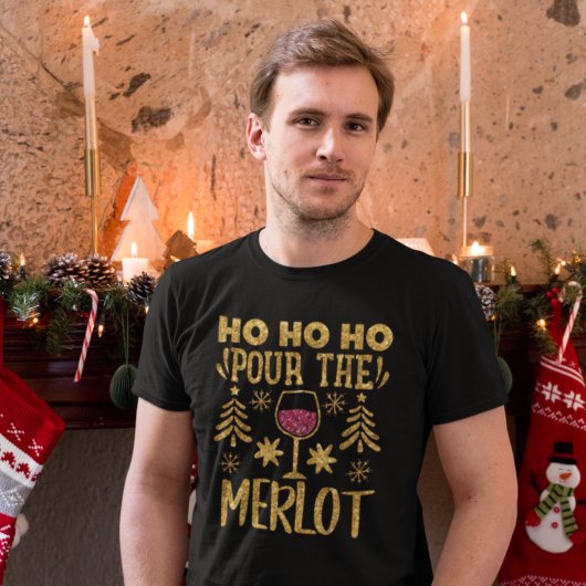 ホーホーホーホーホーホーホープザメルロ金ゴールドグリッタークリスマスT Tシャツ