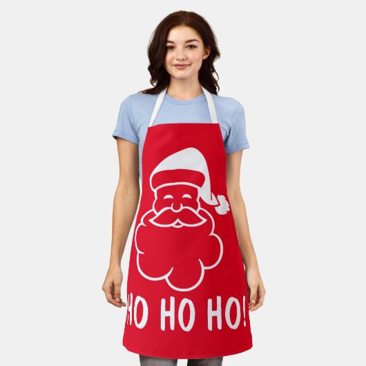 ホーホー赤いおもしろいサンタクロースのクリスマスエプロン エプロン (着用した状態)