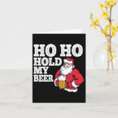 ホーホー、ビールを持ってて、俺！楽しいクリスマスの飲酒サンタ カード (黄色い花)