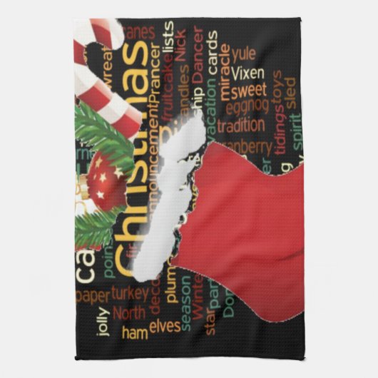 ホーホー!メリークリスマスの贈り物とお正月 キッチンタオル (縦)