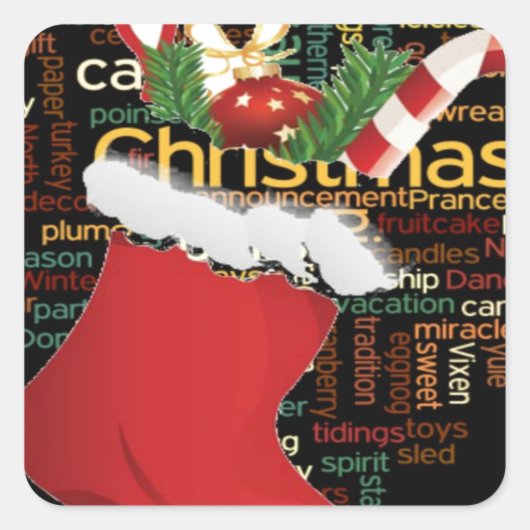 ホーホー!メリークリスマスの贈り物とお正月 スクエアシール (正面)