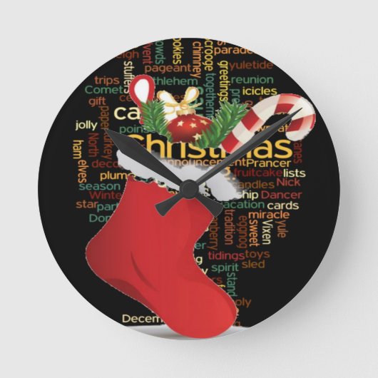 ホーホー!メリークリスマスの贈り物とお正月 ラウンド壁時計 (正面)